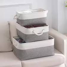 Kit de caixas organizadoras de linho cinza